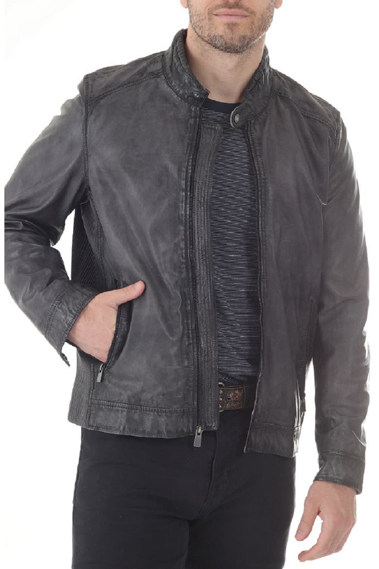 Leather Moto Jacket, Main, color, CHARCOAL
