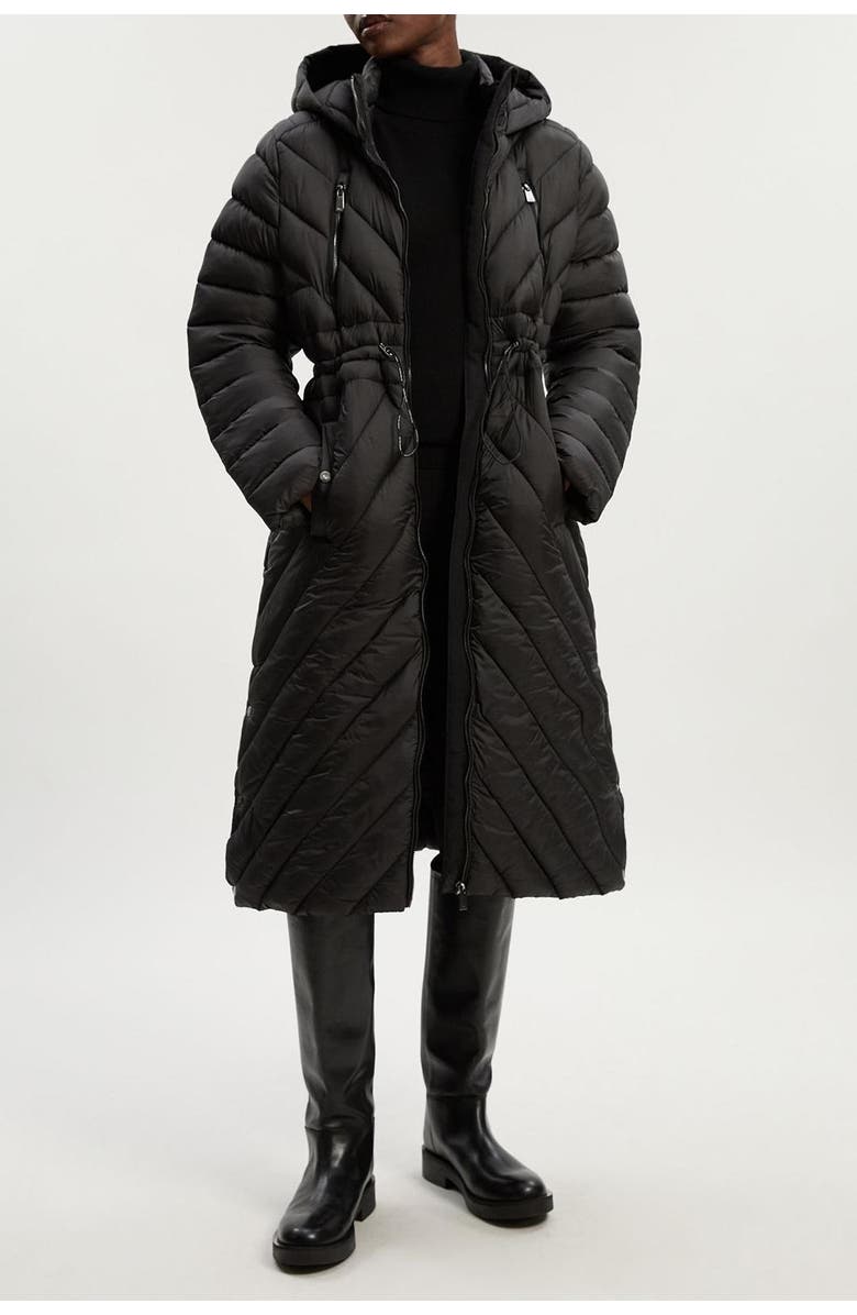 Karen Millen Petite Packable Knee Length Coat, Alternate, color, Black