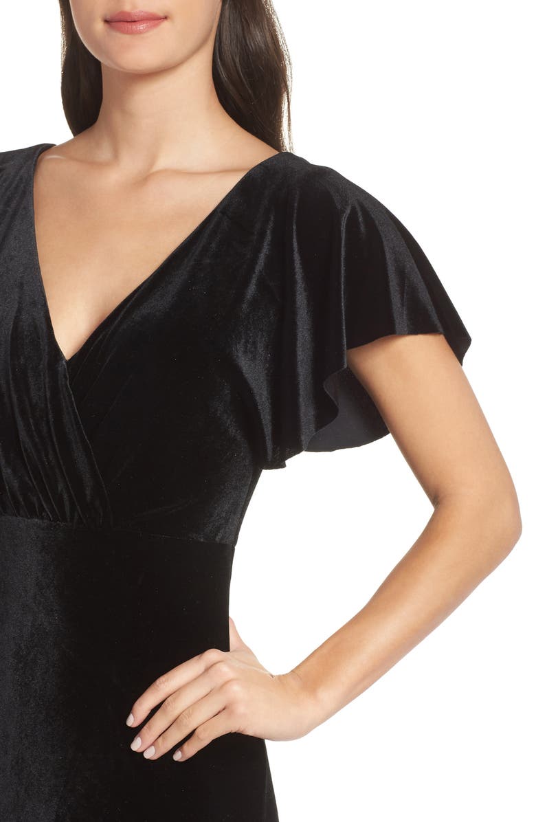 Jenny Yoo Ellis Flutter Sleeve Stretch Velvet Gown, Alternate, color, 