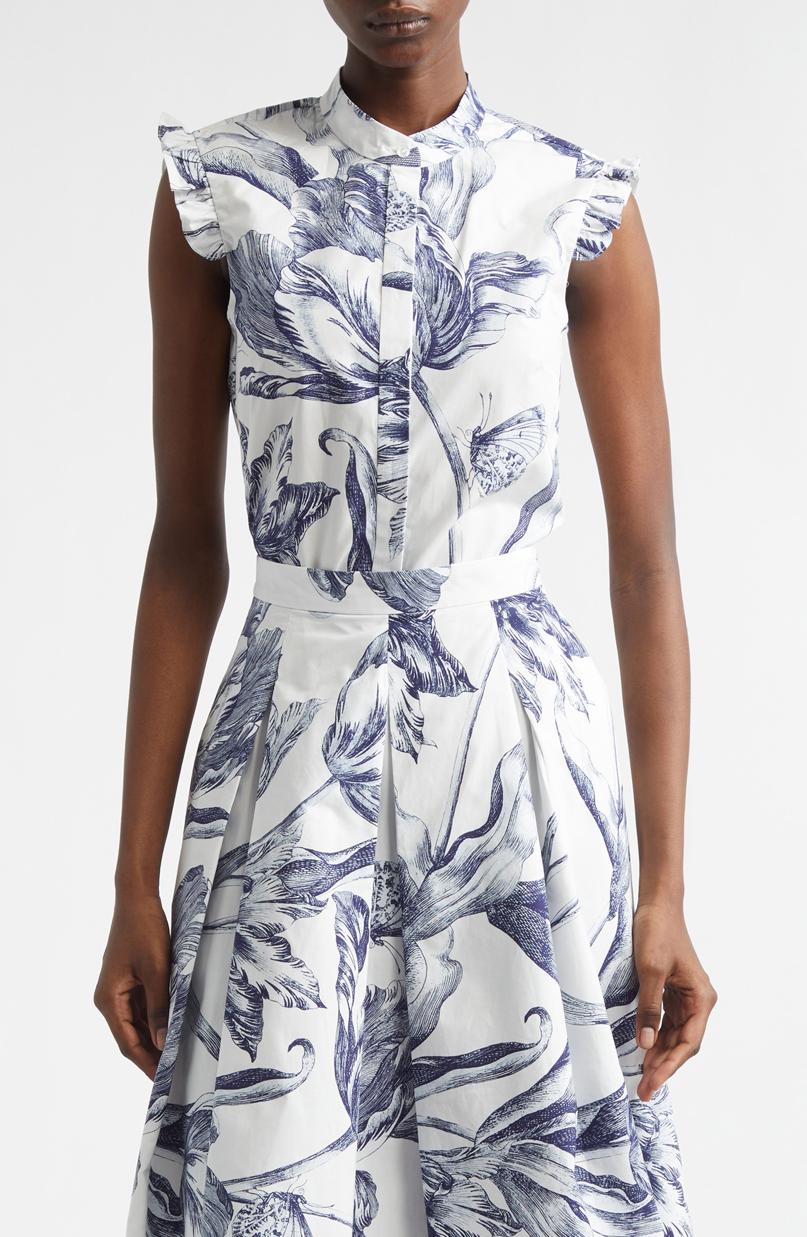 Print Sleeveless Cotton Shirt