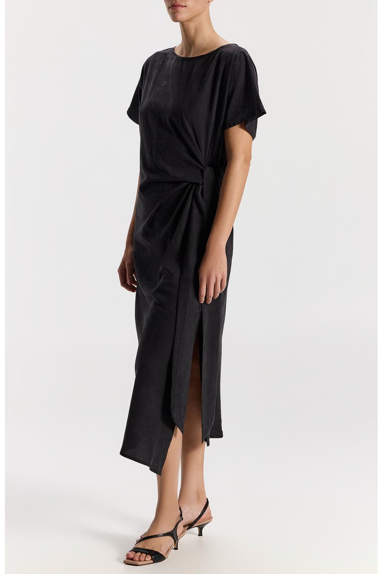Carmela Asymetrical Shortsleeve Midi Dress, Alternate, color, Black