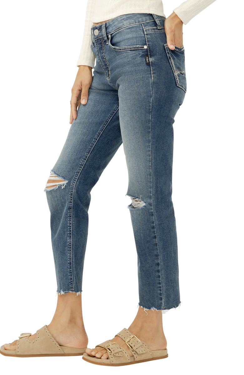 Silver Jeans Co. Avery Curvy Distressed Crop Straight Leg Jeans, Alternate, color, 