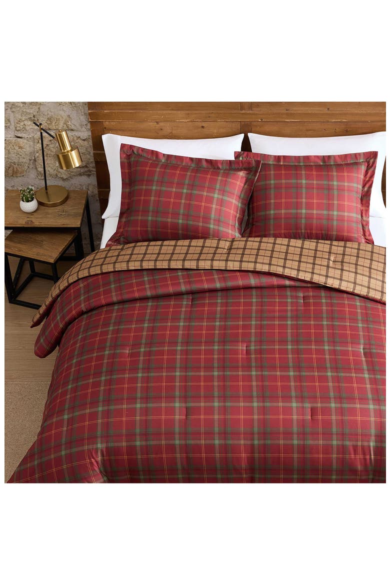 Treebark Plaid Reversible Comforter Set, Alternate, color, RED/ BROWN/ GREEN