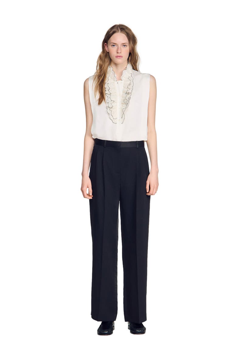Mixed-material satin trousers, Main, color, Black
