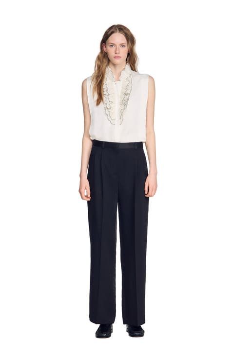 Mixed-material satin trousers