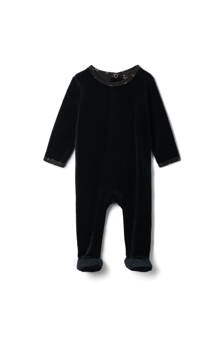 Seal Floral Collar Back Snap Velour Romper, Main, color, Black