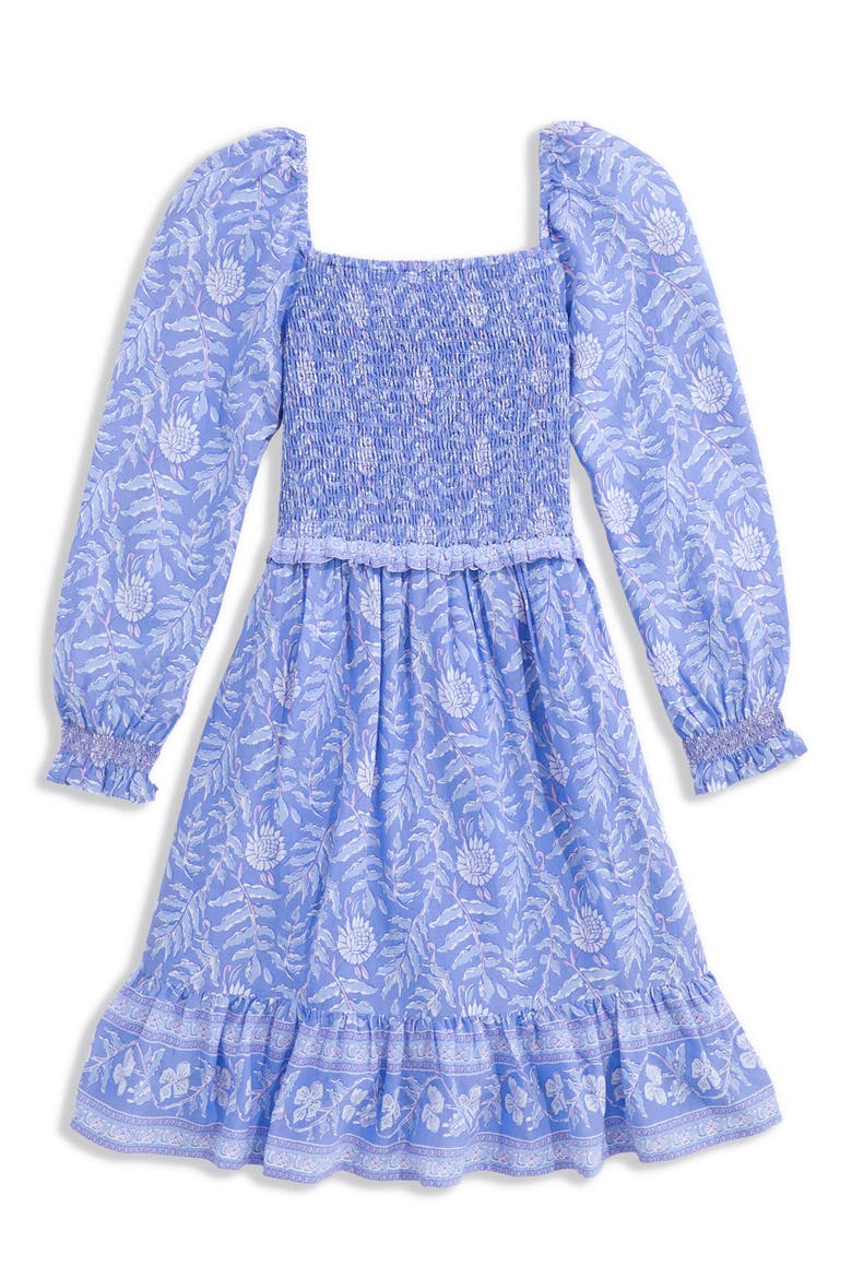 Kids' Lena Long Sleeve Smocked Dress, Main, color, FERN BLOCK BREAKER