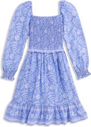 vineyard vines Kids' Lena Long Sleeve Smocked Dress
