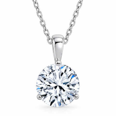 1ct Solitaire Round Cut Diamond Pendant 3-prong Necklace Lab Grown