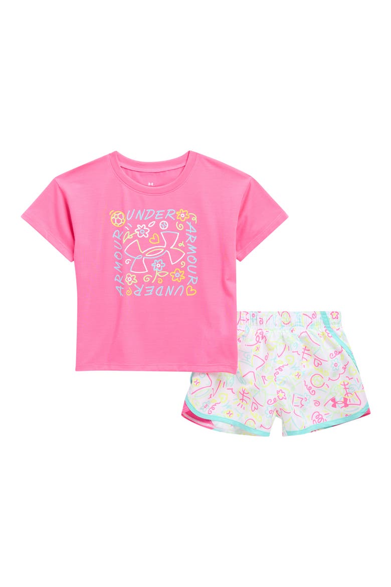 Kids' Graphic T-Shirt & Woven Shorts Set, Main, color, PINK RAVE