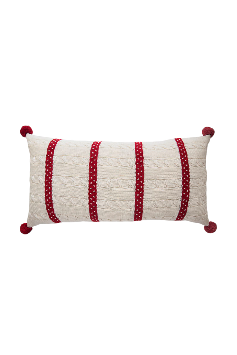 Cable-Knit Lumbar Pillow, Main, color, Red / Ivory