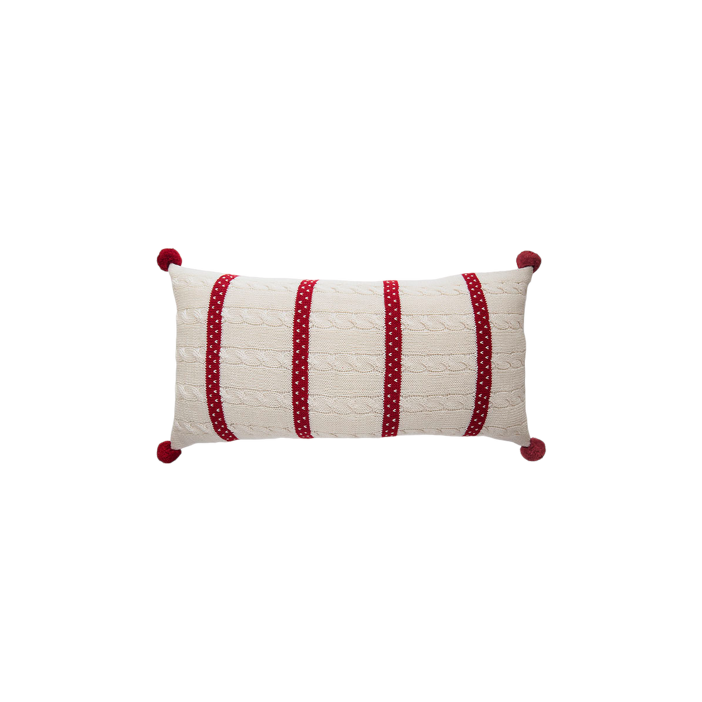 Melange Collection Cable-knit Lumbar Pillow In White