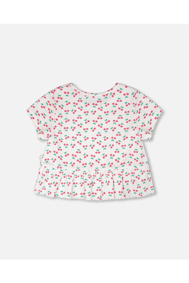 Rib Crop Short Sleeve Cherries T-Shirt with Frill, Alternate, color, White with Cherry Print
