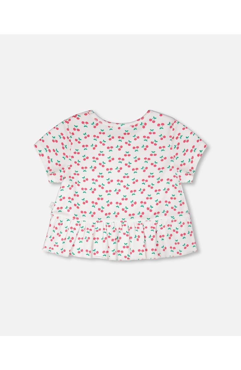 Deux par Deux Rib Crop Short Sleeve Cherries T-Shirt with Frill, Alternate, color, White With Cherry Print