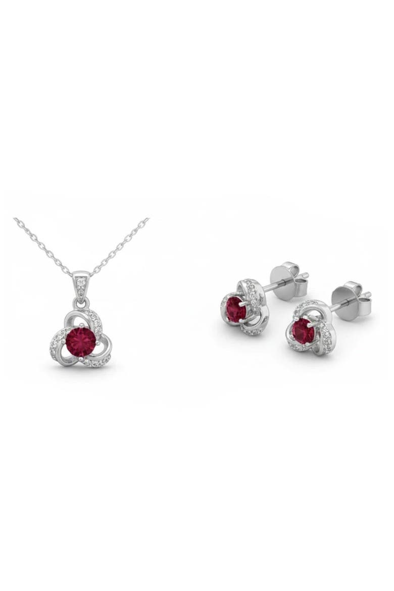 Cubic Zirconia Stud Earring & Pendant Necklace Set, Alternate, color, SILVER PLATED