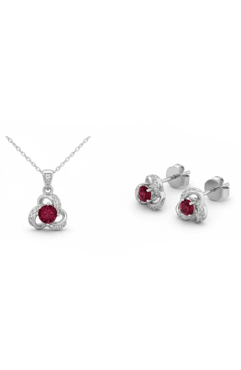 BEST SILVER Cubic Zirconia Stud Earring & Pendant Necklace Set, Alternate, color,