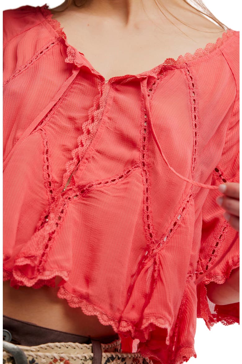 Michelle Lace Trim Top, Alternate, color, AGED CORAL