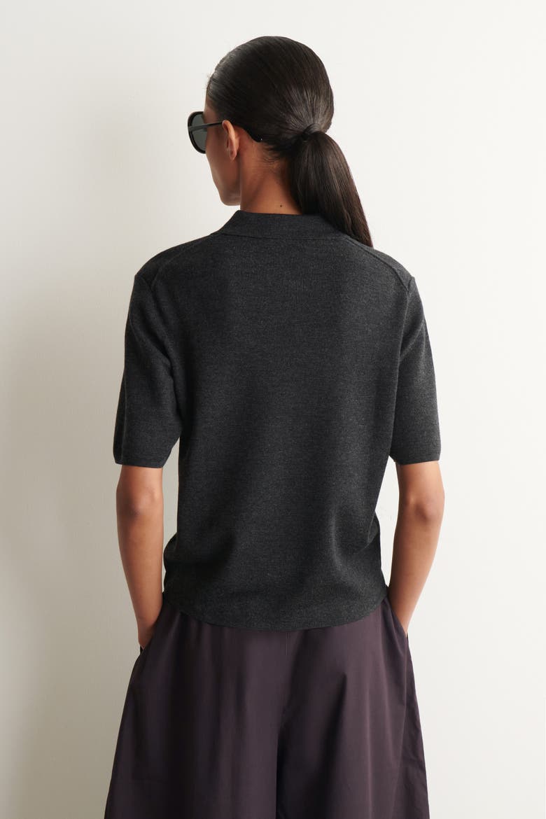 Merino Wool Zip-up Polo Shirt, Alternate, color, CHARCOAL