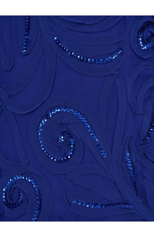 Adrianna Papell Short Sleeve Soutache Column Gown In Blue