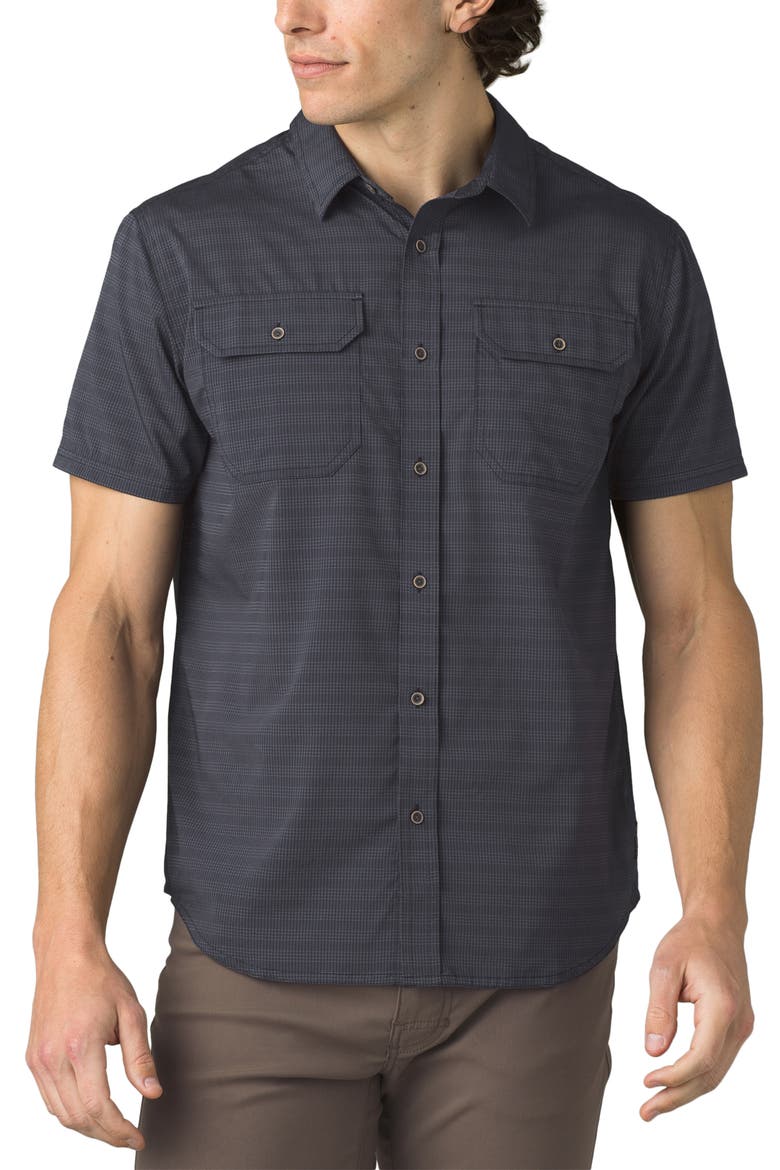 Men's Cayman Stripe Short Sleeve Button-Up Shirt, Main, color, CHARCOAL