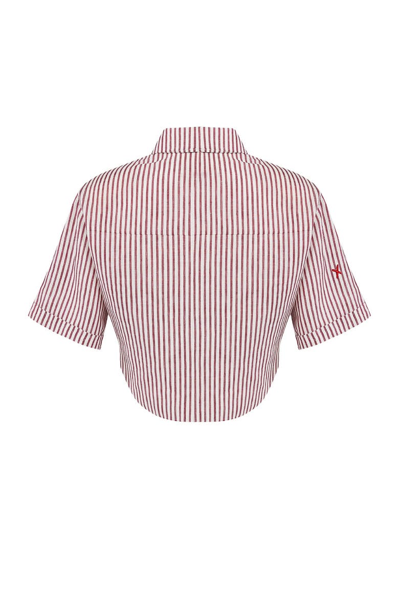 Pure Linen Free Heaven Red Striped Crop Shirt, Alternate, color, grey