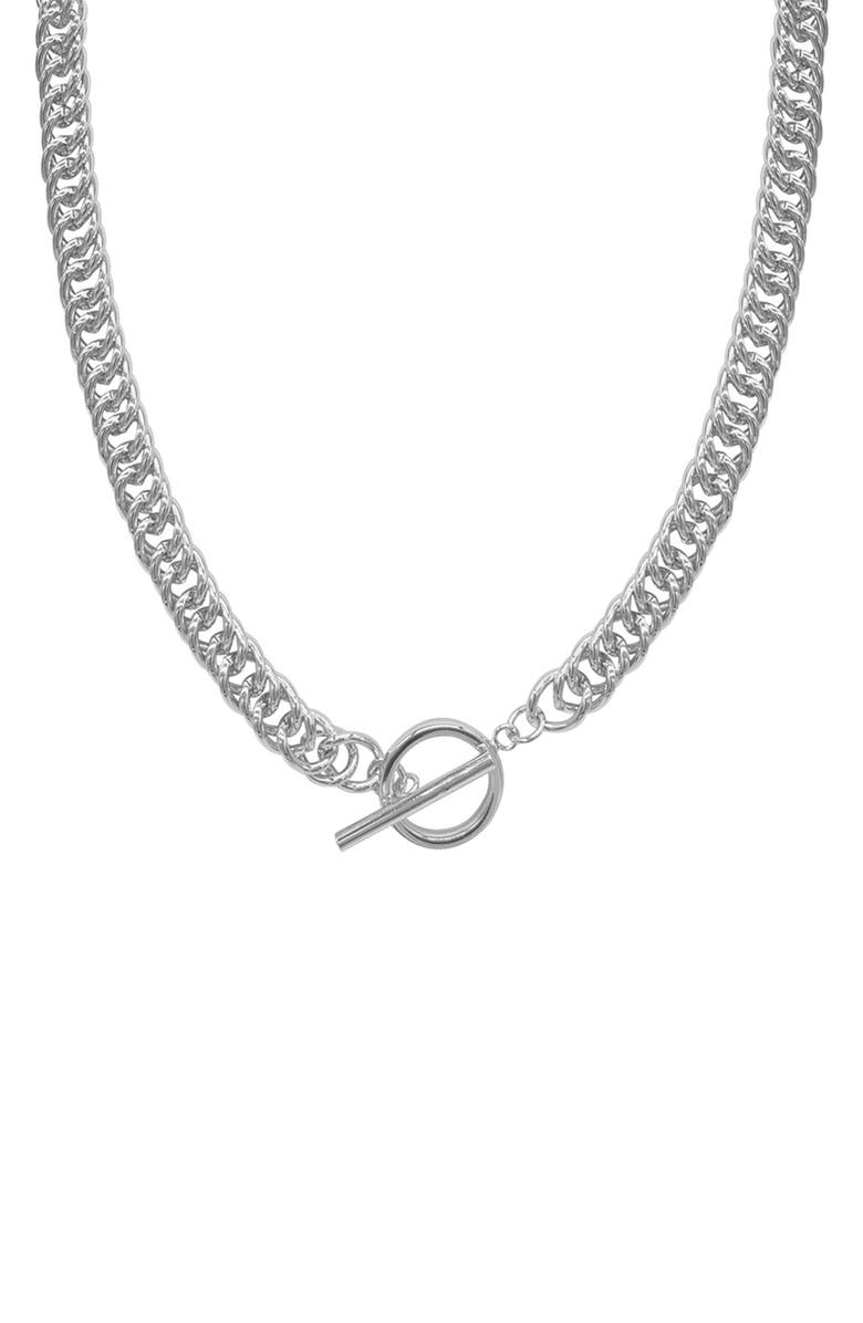 Adornia Water Resistant White Rhodium Plated Stainless Steel Toggle Collar Necklace, Main, color, 