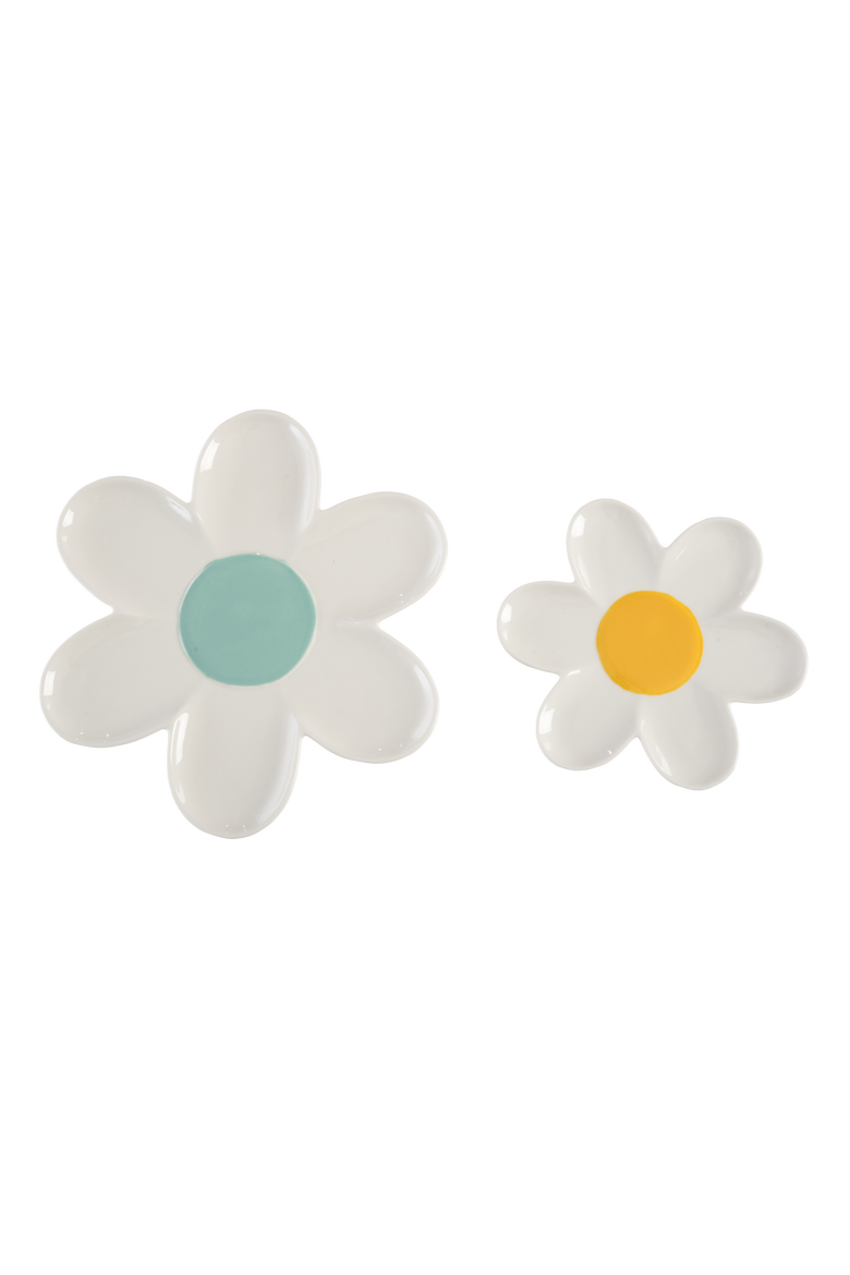 Daisy Platters Set of 2 Ceramic White, Alternate, color, White