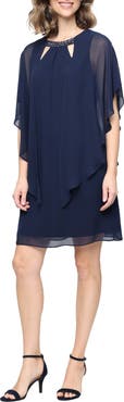 SL FASHIONS Embellished Crewneck Cape Dress