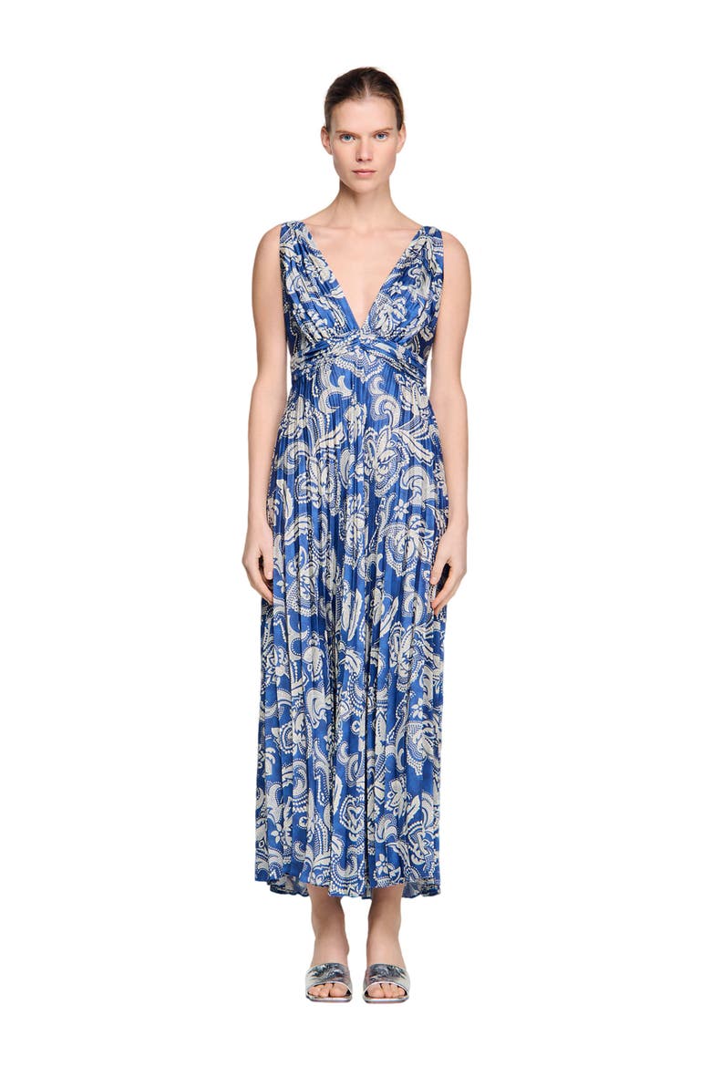 Floral print maxi dress, Main, color, Blue / ecru