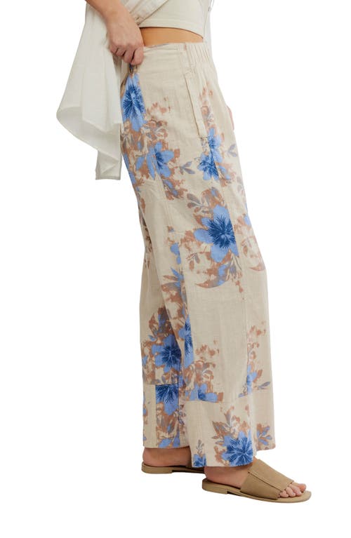 Free People Days End Floral Wide Leg Linen Blend Pants In Blue