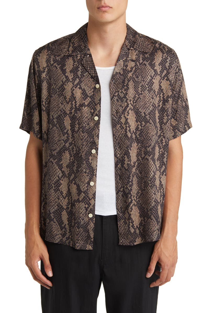 AllSaints Rattle Print Short Sleeve Button-Up Shirt, Alternate, color, 