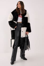 NASTY GAL Mono Check Faux Fur Coat