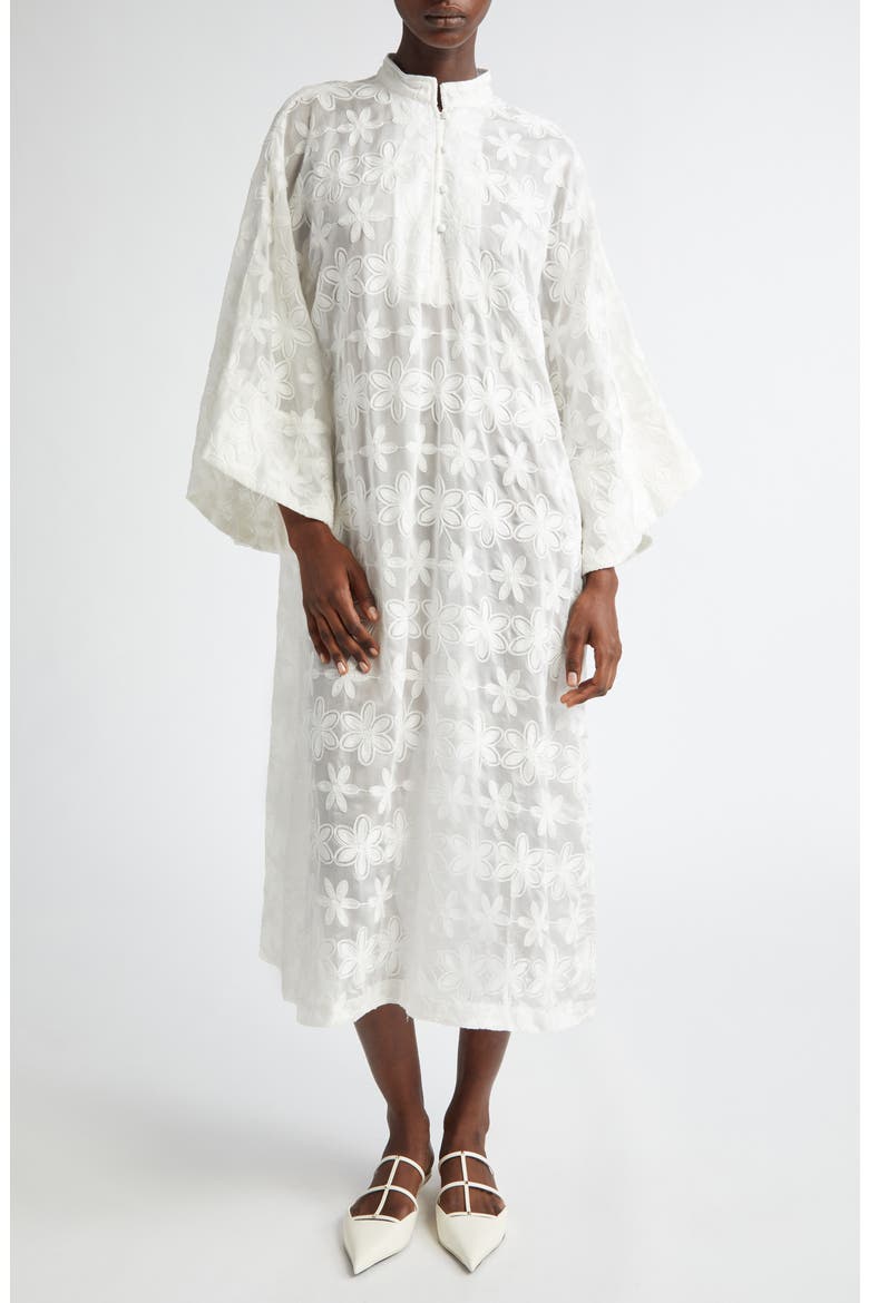 Floral Embroidered Sheer Cover-Up Caftan, Main, color, WHITE