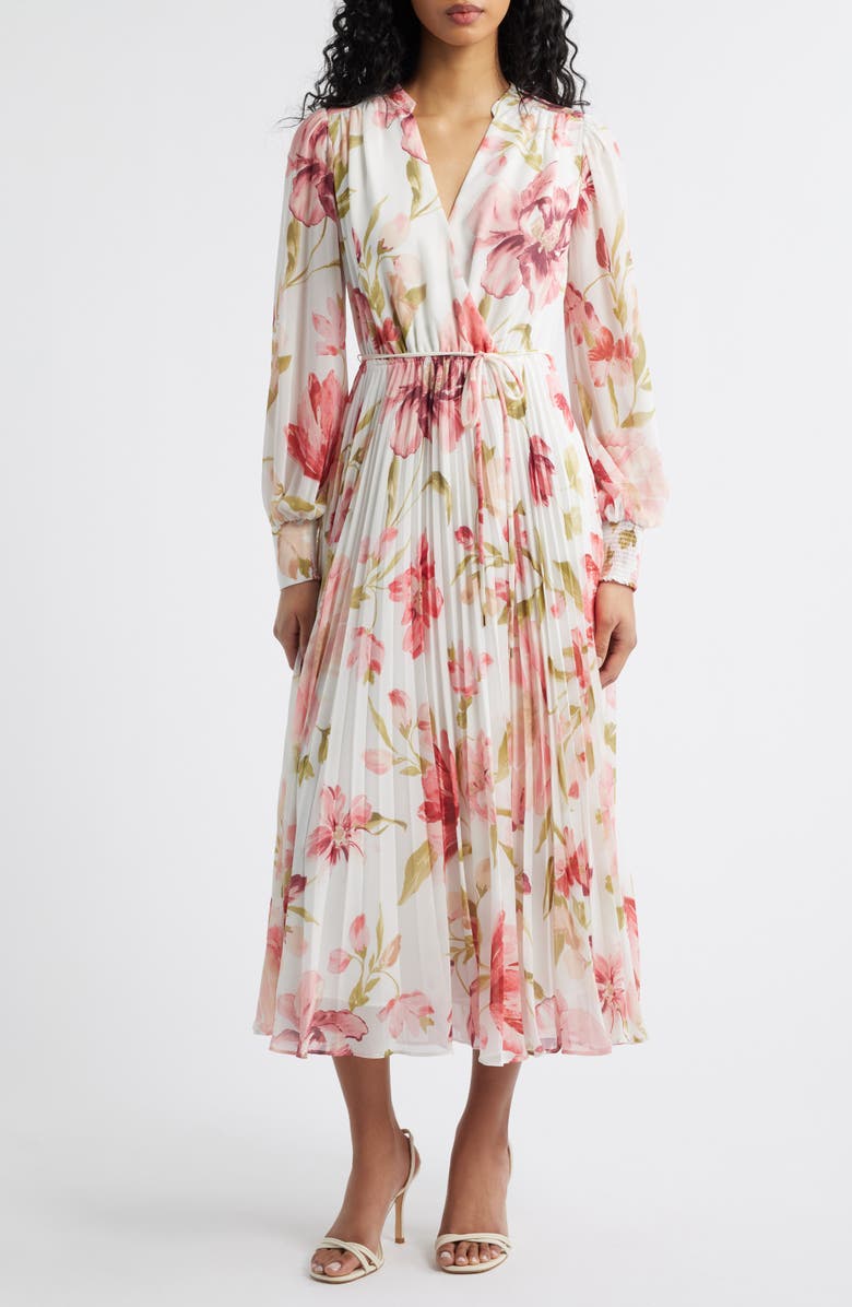 Ever New Saskia Long Sleeve Faux Wrap Dress, Main, color, Blush Lyell Floral