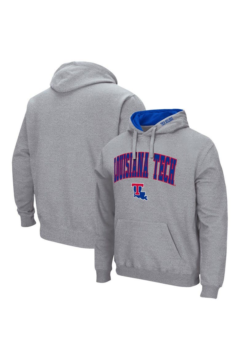 Men's Colosseum Heathered Gray Louisiana Tech Bulldogs Arch and Logo Pullover Hoodie, Main, color, Heather Gray