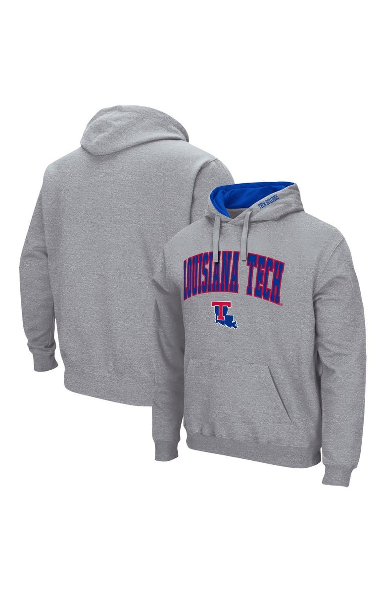 COLOSSEUM Men's Colosseum Heathered Gray Louisiana Tech Bulldogs Arch and Logo Pullover Hoodie, Main, color, Heather Gray