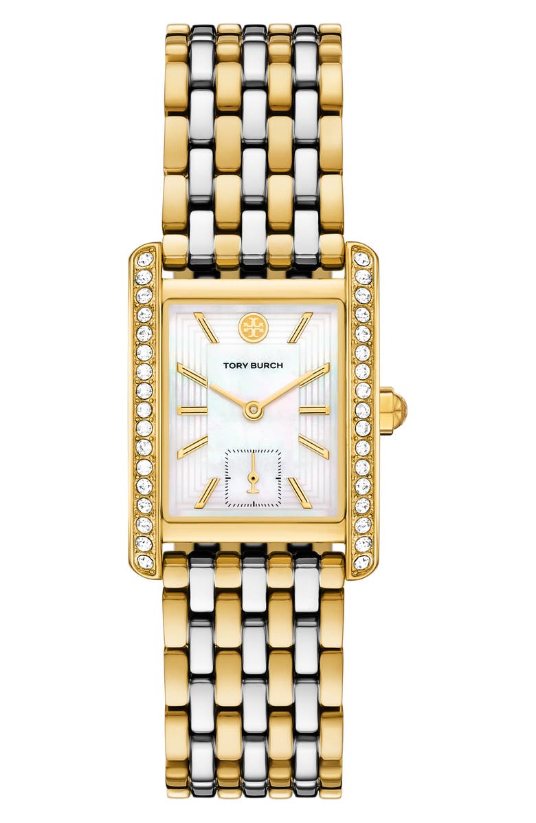 Tory Burch The Eleanor Crystal Bracelet Watch, 27mm x 34mm, Main, color, Two Tone