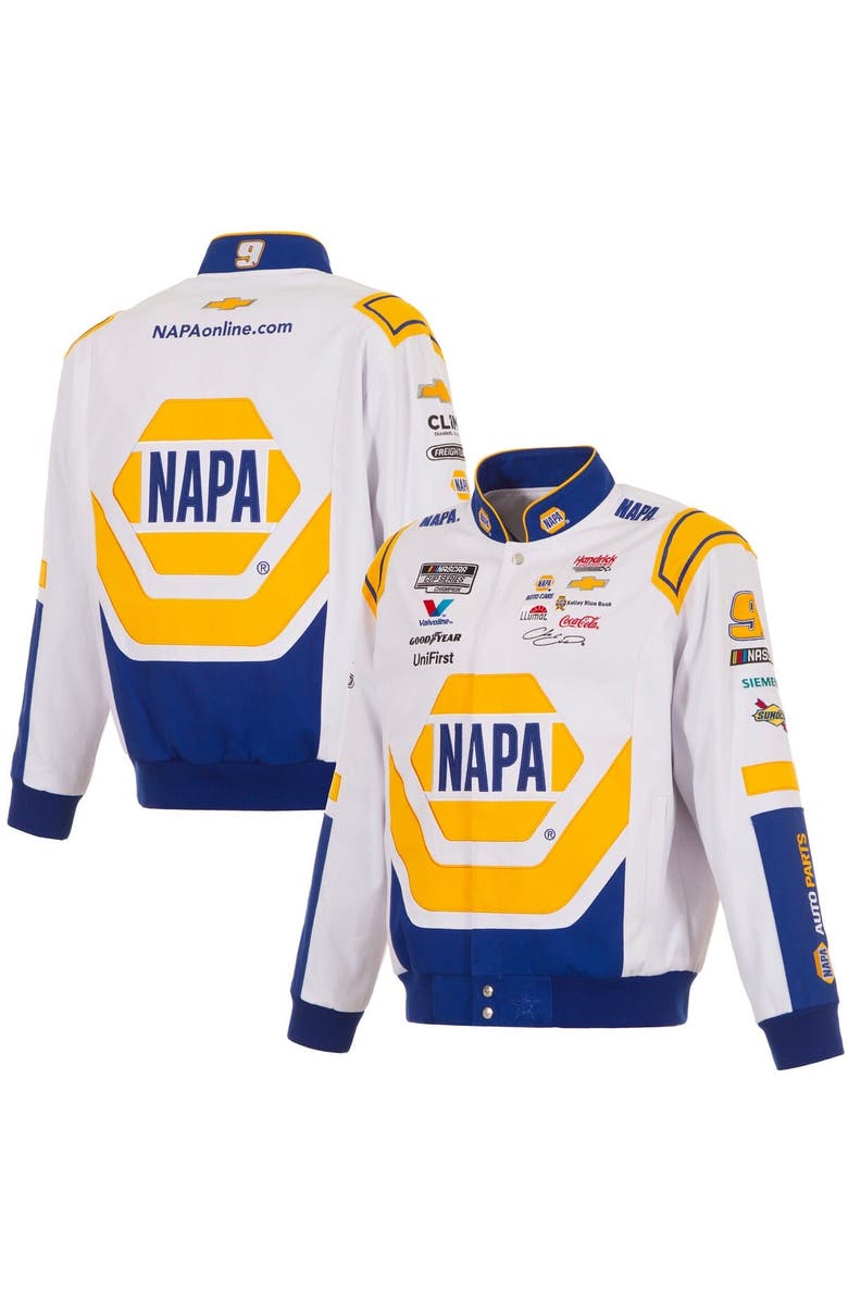 JH DESIGN Men
s JH Design White/Royal Chase Elliott NAPA Full-Snap Twill Uniform Jacket, Main, color, White