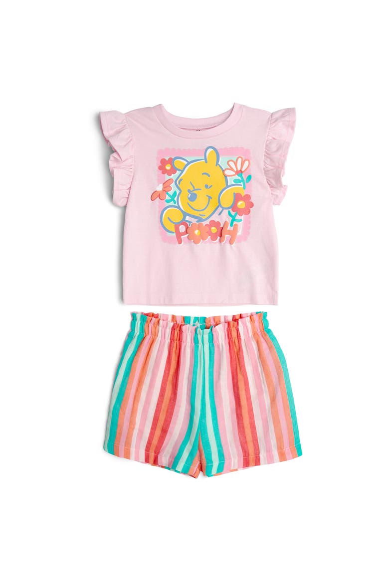 Winnie the Pooh 2-Piece Short Sleeve Tee and Gauze Shorts Set, Main, color, Pink Multi Pooh