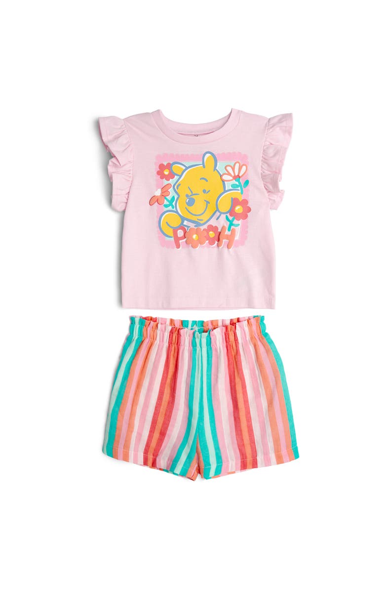 Disney Winnie the Pooh 2-Piece Short Sleeve Tee and Gauze Shorts Set, Main, color, Pink Multi Pooh