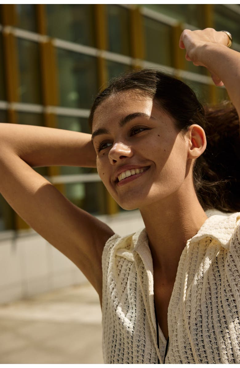 H&M Pointelle-knit Top, Alternate, color, Cream