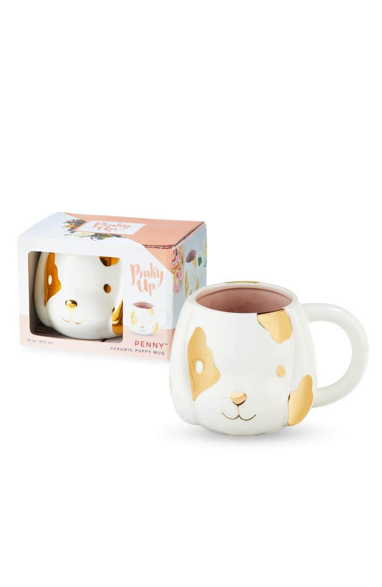 Pinky Up (Accessories) Penny Ceramic Puppy Mug, Main, color, White