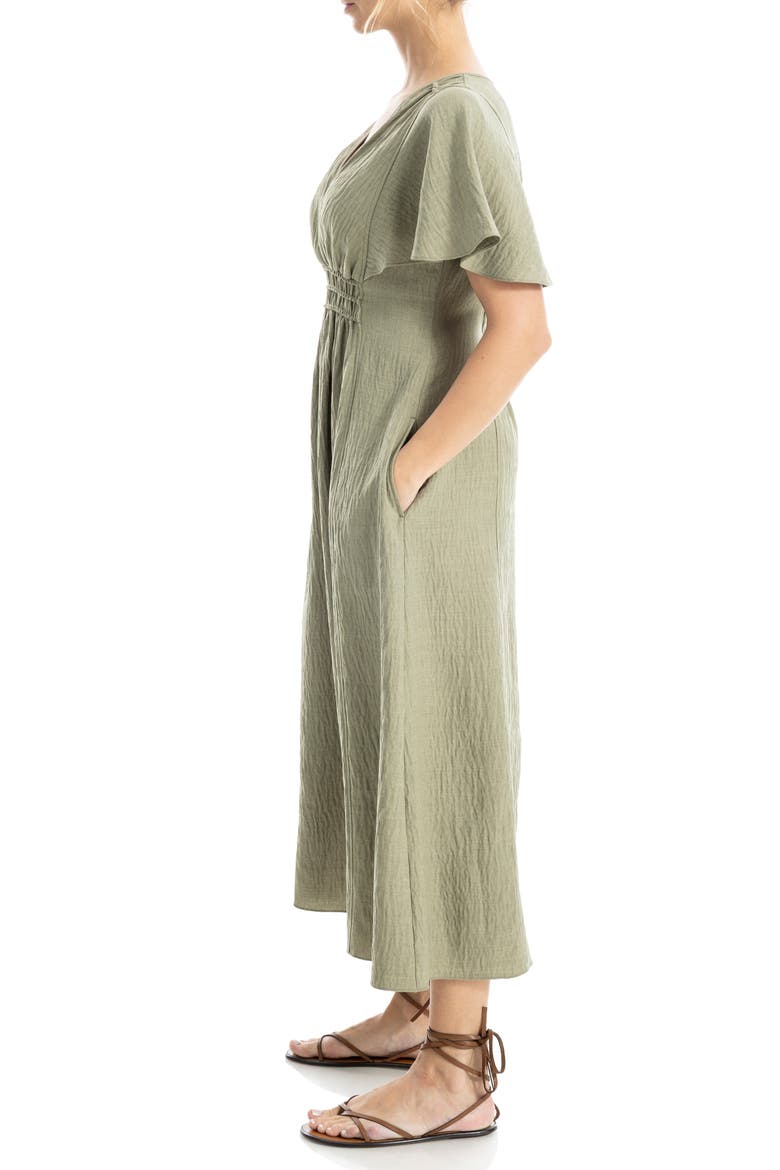 Surplice Neck Flutter Sleeve Midi Dress, Alternate, color, GREY/ SAGE