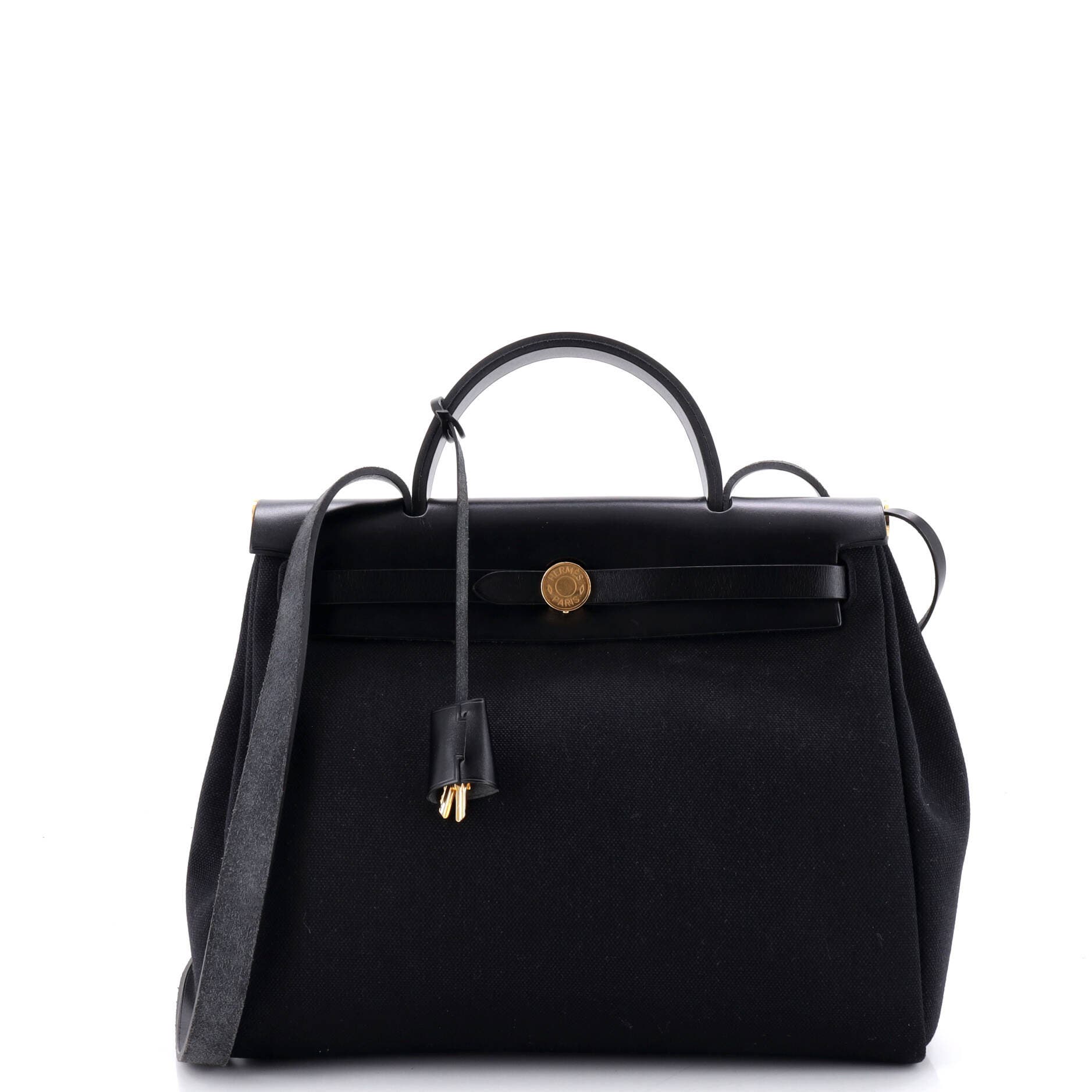 Pre-Owned Hermes Herbag Zip Leather and Toile 31, Main, color, Noir