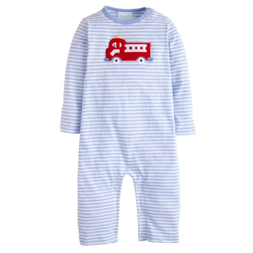 Little English Long Sleeve Applique Romper In Blue