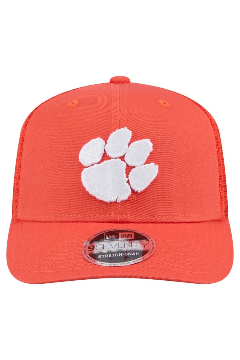 Men's New Era Orange Clemson Tigers Primary 9SEVENTY Trucker Stretch-Snap Hat, Alternate, color, Orange