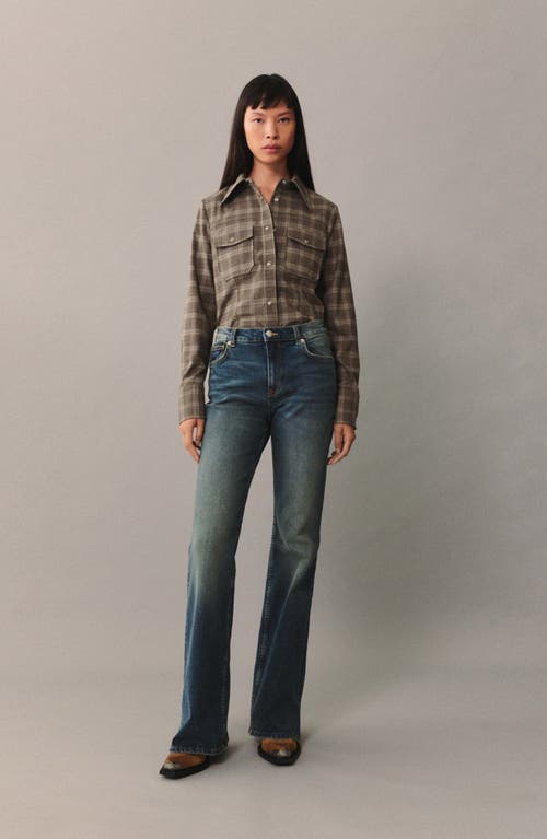 Mango Violet High Waist Flare Jeans In Dark Vintage Blue