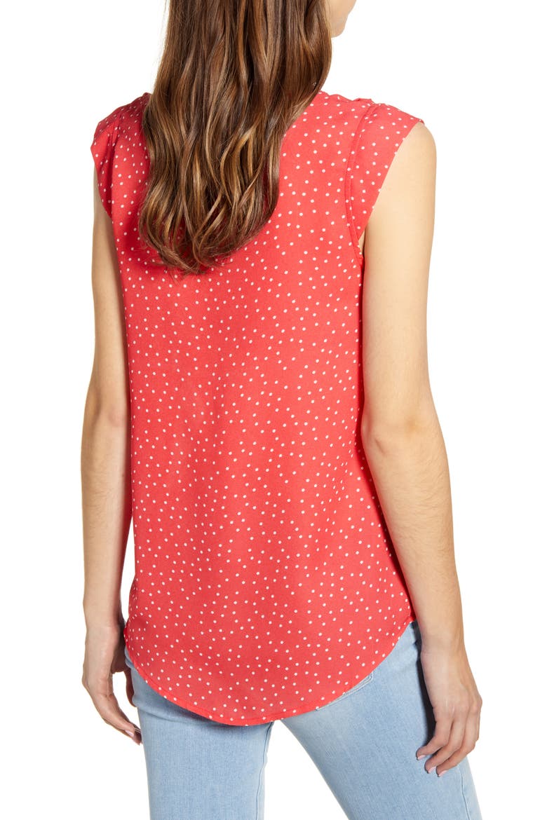 Gibson x International Women's Day Fancy Ashley Ruffle Detail Cap Sleeve Blouse, Alternate, color, CORAL MINI DOT