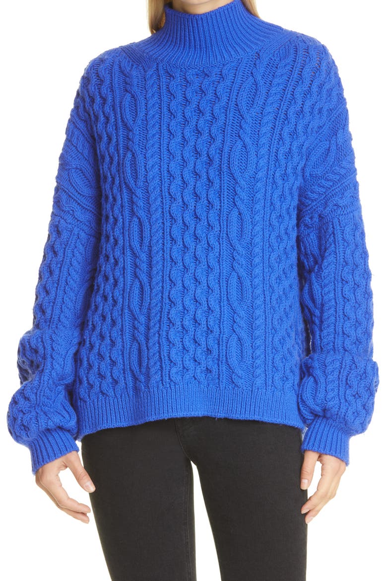 Oversize Cable Knit Sweater, Main, color, COBALT