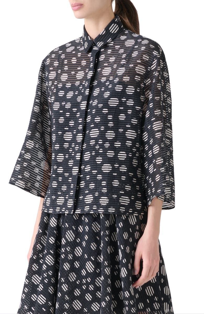 Akris punto Circle Print Burnout Stripe Boxy Shirt, Alternate, color, Black-Cream